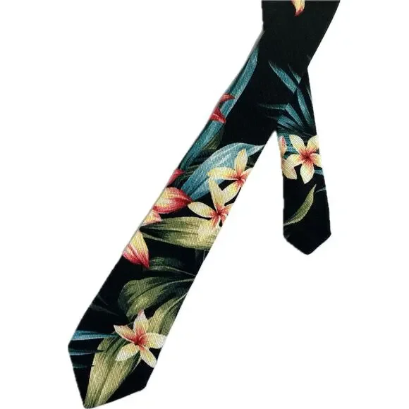 POCKET SQUARE CLOTHING PSC The Kaleo Black Tropical Slim Tie Floral Linen Beachy - Picture 2 of 8